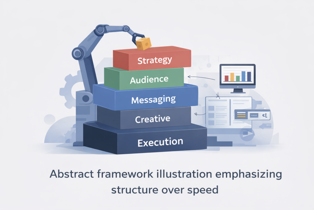 layered campaign structure with strategy audience messaging creative and execution stacked to emphasize structure over speed