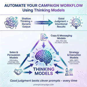 Thinking models framework for automating campaign workflows with AI