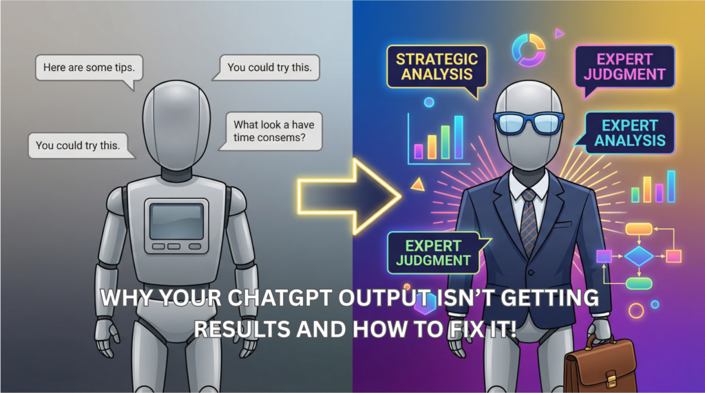 AI chatbot before vs after using personality prompts, generic responses vs expert-level output
